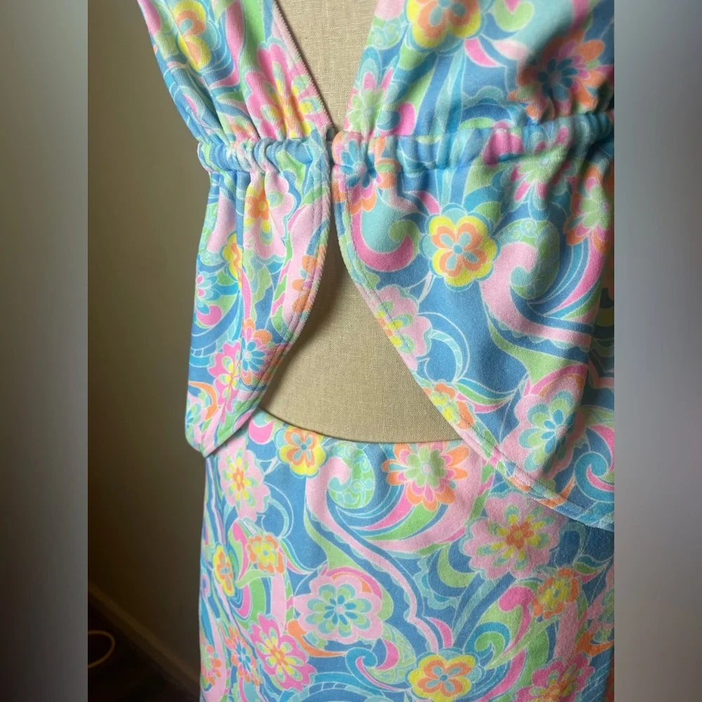 Frankie's Bikinis SET Halter Top and Skirt- Blue and Pink Floral